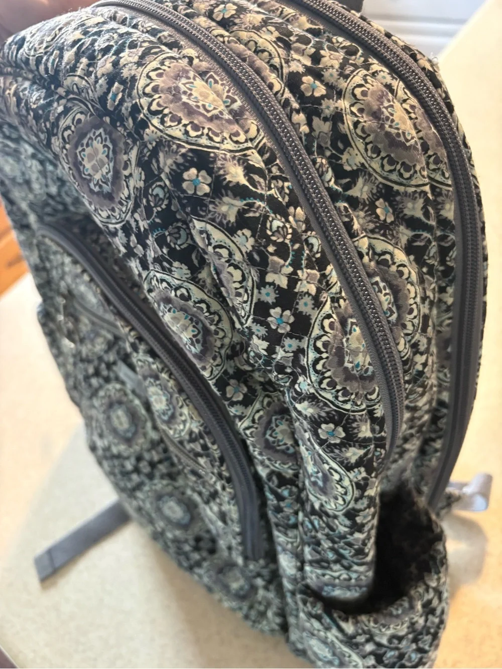 Vera Bradley Black and Gray Quilted Medallion Backpack